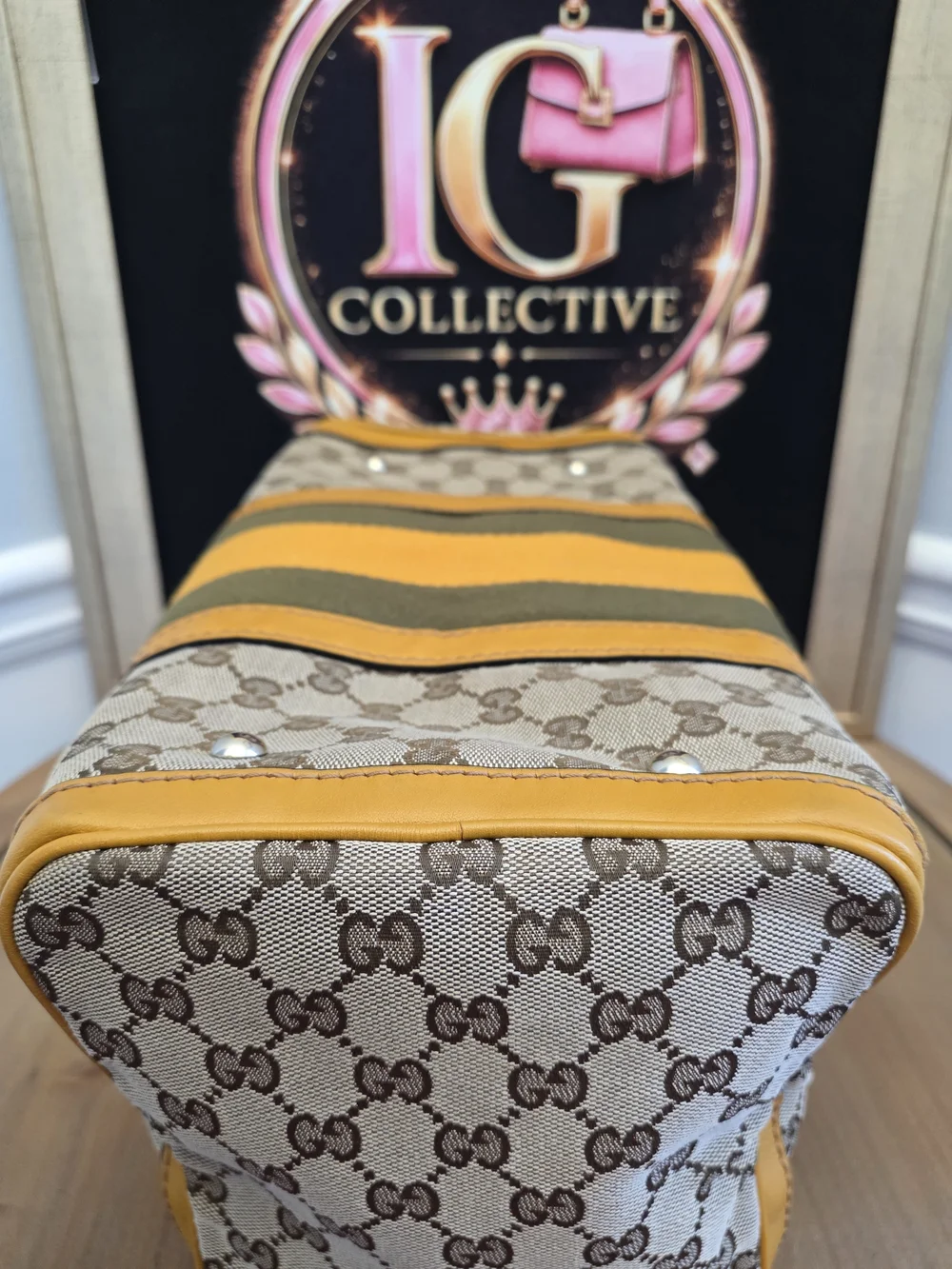 Gucci Vintage Web Medium Boston GG Canvas Yellow Green Bag